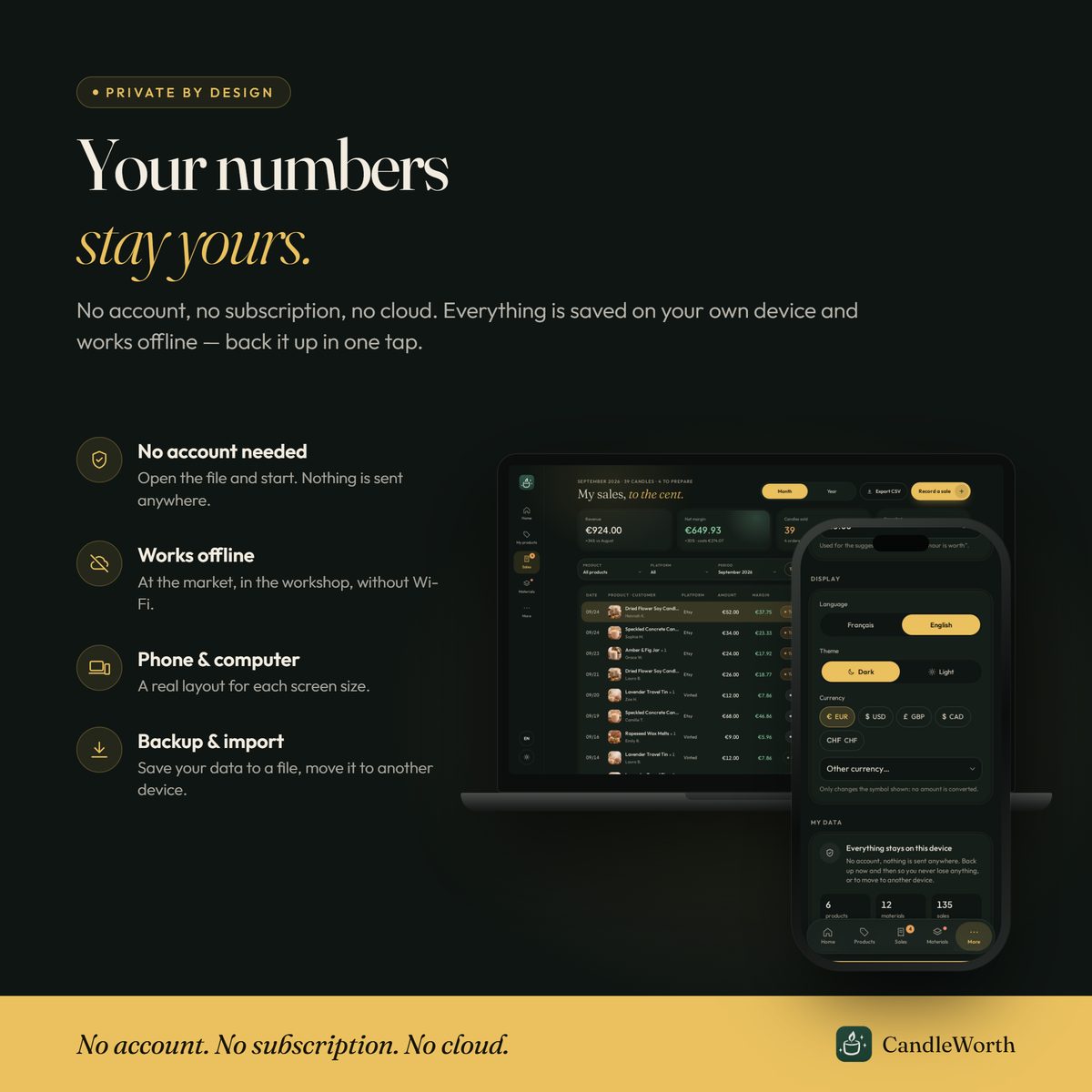 Alternative au tableau Excel bougies : l'app CandleWorth, privée et hors ligne