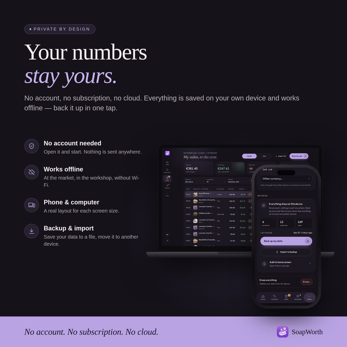 SoapWorth, alternative au tableau Excel de savonnerie : app hors ligne, sans compte